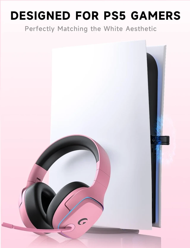 Alt view image 2 of 5 - Gvyugke 2.4GHz Wireless Gaming Headsets for PS5, PS4, PC, Switch, BlushPink