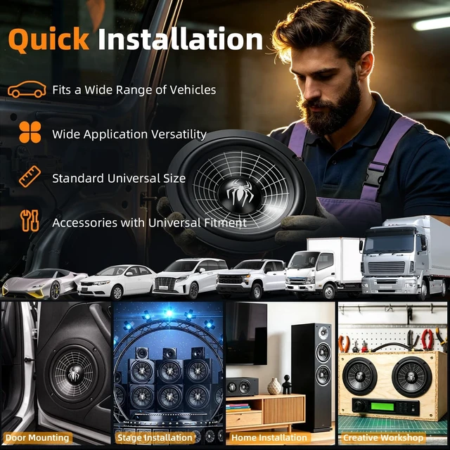 Alt view image 5 of 5 - 6.5 Inch Speakers, 800W 4 Ohm 6.5 In Speaker Car Audio Aluminum Cone Woofer