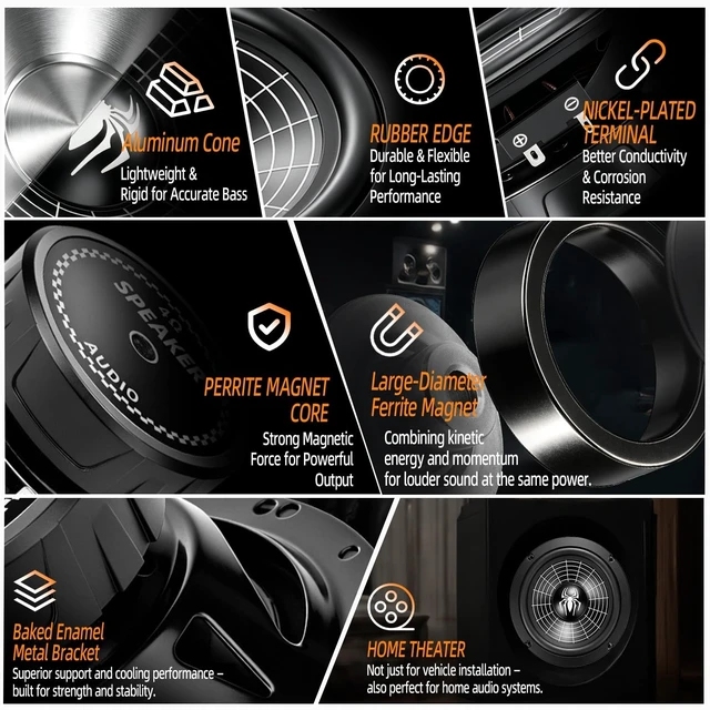 Alt view image 3 of 5 - 6.5 Inch Speakers, 800W 4 Ohm 6.5 In Speaker Car Audio Aluminum Cone Woofer