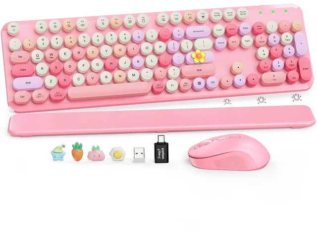 Main image of Wireless Keyboard and Mouse Combo, Round Keycaps, Magnetic Wrist Rest, Pink