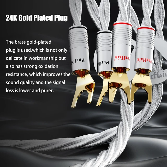 Alt view image 4 of 5 - Preffair 15AWG Speaker Wires with 24K Gold Plated Y Spades OCC Silver Plated 4x1.5mm Conductors Braided PTFE Insulation Cables for Subwoofer, Loudspeaker, AMP, DAC-1 Pair (X463SY1542, 2.5M/8FT)