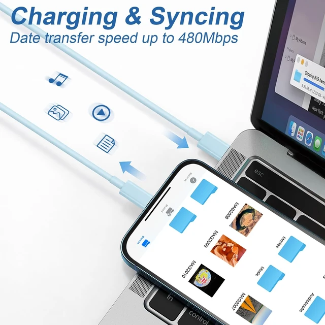 Alt view image 5 of 5 - Mac Book Pro Air Charger with 10FT Extra Long Type C Charging Cable, Blue