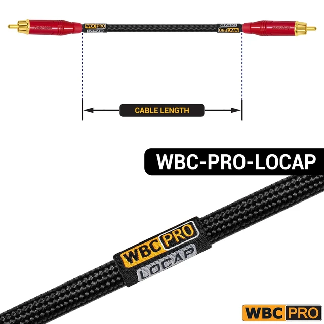 Alt view image 4 of 5 - 18 Foot RCA Cable Pair - WBC-PRO-LOCAP Low-Capacitance (14pF/ft) 22 AWG Ultra-Silent Audiophile & Professional-Grade Audio Interconnect Cable with Amphenol ACPR Gold RCA Plugs & Black Tweed Jacket