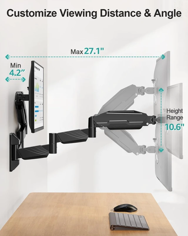 Alt view image 5 of 5 - MOUNT PRO Long Arm Dual Monitor Wall Mount for Max 32" Screens, Max 17.6lbs