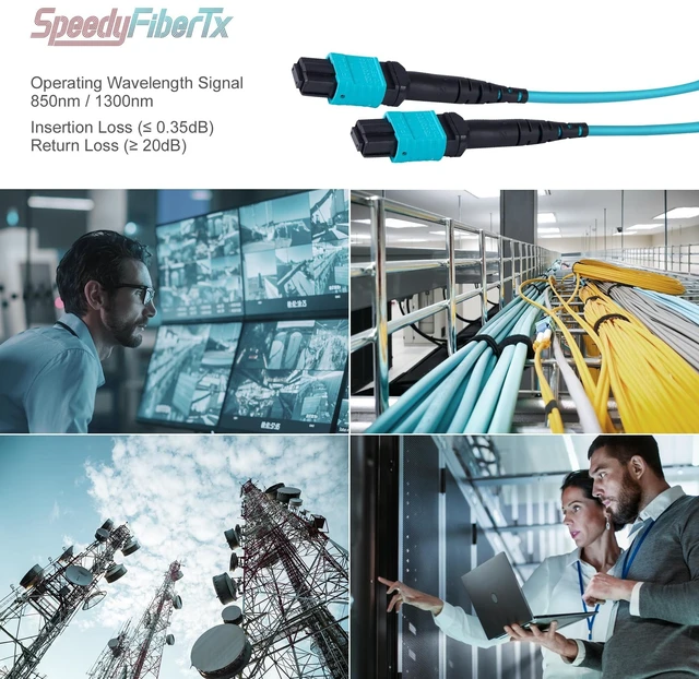 Alt view image 4 of 5 - SpeedyFiberTX 1-Pack 3 Meter 12 Fiber Low Loss Non-Pinned MPO to MPO Fiber Trunk Cable, Type-B, OM3 Corning ClearCurve, Fire Retardant Plenum Cable Jacket ^^ MTP Compatible