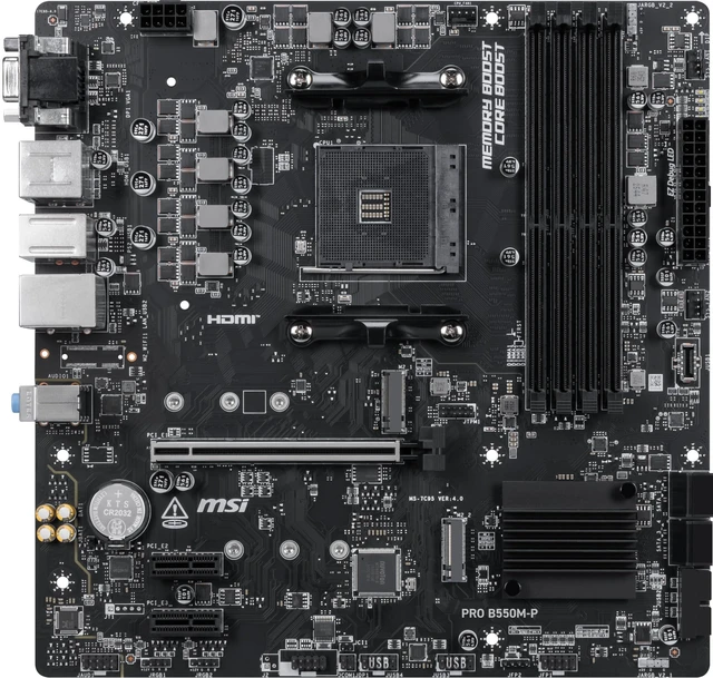 Alt view image 2 of 4 - MSI PRO B550M-P Motherboard, mATX - Supports AMD Ryzen 5000/5000 G-Series, 4000 G-Series, 3000/3000 G-Series Desktop Processors, AM4 - DDR4 Memory Boost (up to 4400+ MT/s OC), PCIe 4.0 x16, M.2 Ge