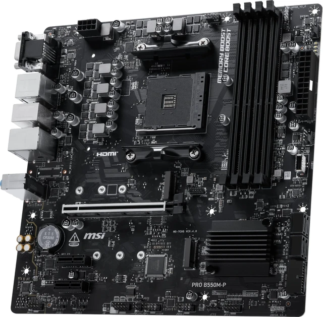 Alt view image 4 of 4 - MSI PRO B550M-P Motherboard, mATX - Supports AMD Ryzen 5000/5000 G-Series, 4000 G-Series, 3000/3000 G-Series Desktop Processors, AM4 - DDR4 Memory Boost (up to 4400+ MT/s OC), PCIe 4.0 x16, M.2 Ge