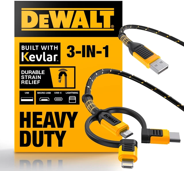 Main image of DEWALT Heavy Duty 3 in 1 Multi Charging Cord, 6ft Fast Charging Cord