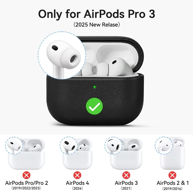 Alt view image 2 of 5 - Ensfomte for AirPod Pro 3 Case, Geniune Leather Case, Compatible with AirPods Pro 3rd Generation Case (2025), AirPods Pro 3 case Leather Protective Cover with Lanyard & Cleaner Kit