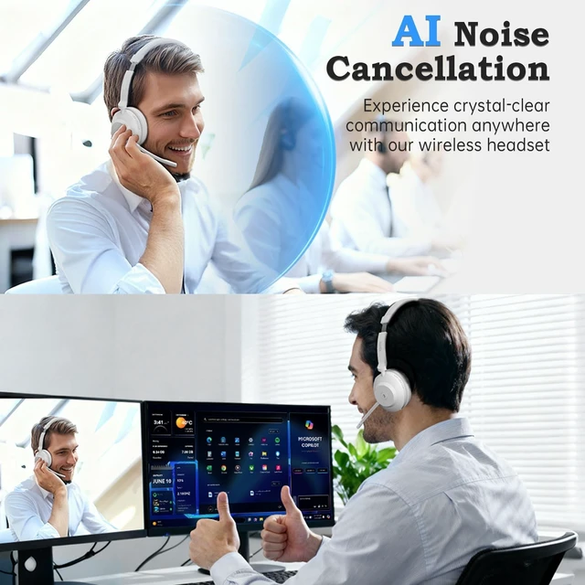 Alt view image 2 of 5 - AxiomEar Bluetooth Wireless Headset with Mic for Work, Advanced Noise Reduction Microphone, Clear Calls - Comfortable On-Ear Headphones, Bluetooth 5.3, Applicable to Laptop, PC, Zoom, Office(Wh