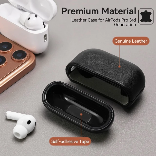 Alt view image 4 of 5 - Ensfomte for AirPod Pro 3 Case, Geniune Leather Case, Compatible with AirPods Pro 3rd Generation Case (2025), AirPods Pro 3 case Leather Protective Cover with Lanyard & Cleaner Kit
