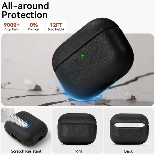 Alt view image 3 of 5 - Ensfomte for AirPod Pro 3 Case, Geniune Leather Case, Compatible with AirPods Pro 3rd Generation Case (2025), AirPods Pro 3 case Leather Protective Cover with Lanyard & Cleaner Kit