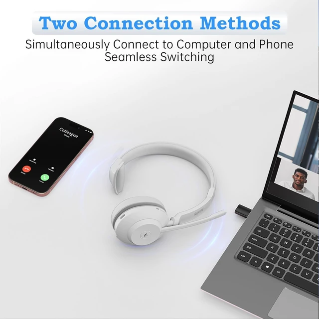 Alt view image 4 of 5 - AxiomEar Bluetooth Wireless Headset with Mic for Work, Advanced Noise Reduction Microphone, Clear Calls - Comfortable On-Ear Headphones, Bluetooth 5.3, Applicable to Laptop, PC, Zoom, Office(Wh