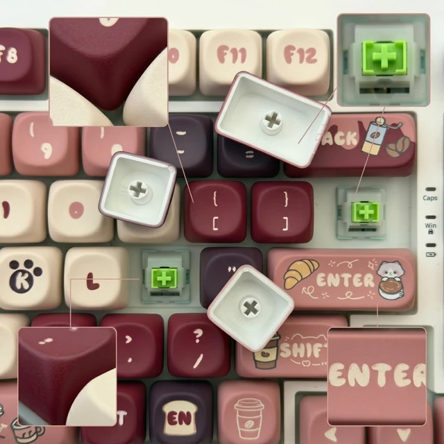 Alt view image 5 of 5 - Thyrnovyn 125 Keys MOA Profile Cat Coffee Keycaps Set, PBT Dye Sublimation Cute Ragdoll Cafe Keycaps for Mechanical Keyboard, Custom for 61/64/68/75/87/96/98/100/104/108 Layouts, Cherry Mx Switches