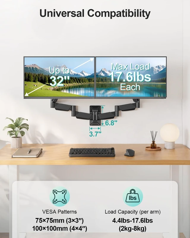 Alt view image 2 of 5 - MOUNT PRO Long Arm Dual Monitor Wall Mount for Max 32" Screens, Max 17.6lbs