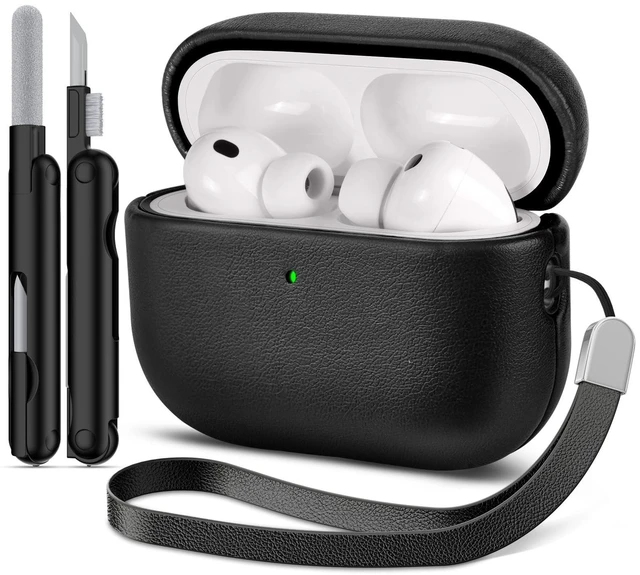 Main image of Ensfomte for AirPod Pro 3 Case, Geniune Leather Case, Compatible with AirPods Pro 3rd Generation Case (2025), AirPods Pro 3 case Leather Protective Cover with Lanyard & Cleaner Kit