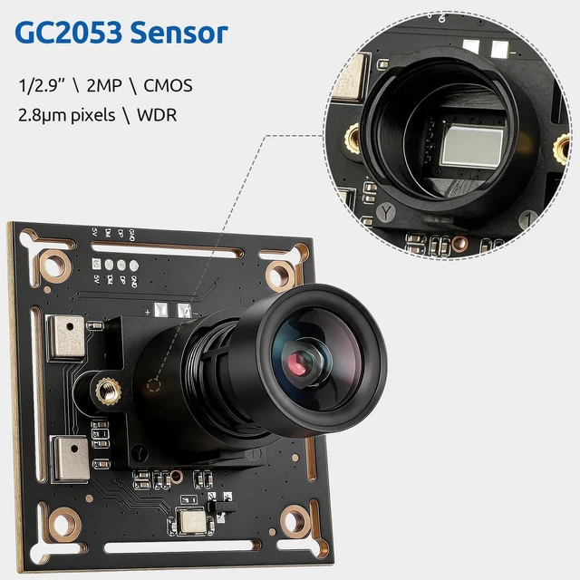 Alt view image 2 of 5 - Pibiger U20-GC2053-1080PW USB 2.0 UVC Camera Module Support WDR,30 fps @ 1920x1080 (MJPG),5fps @ 1920x1080 (YUYV),Audio/Microphone,Windows/Mac/Linux Python