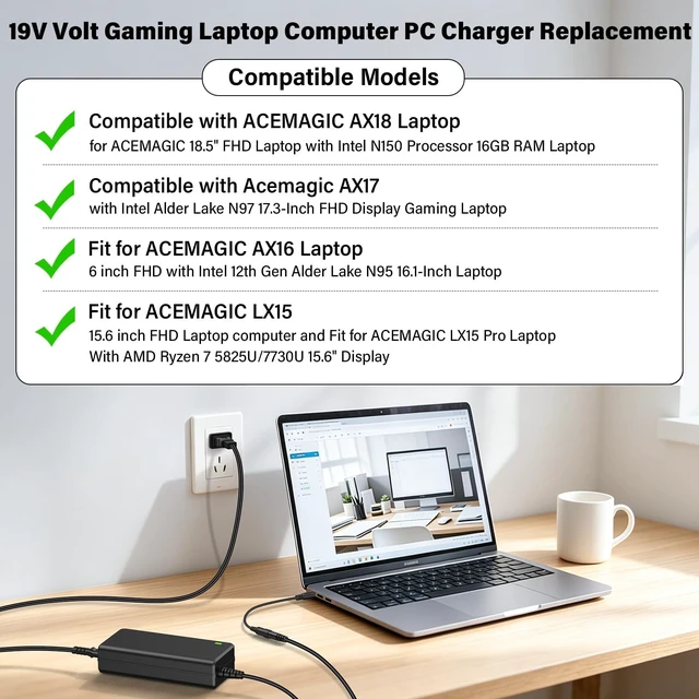 Alt view image 3 of 5 - 19V Laptop Charger Replacement Fit for Acemagic AX18 AX17 AX16 LX15