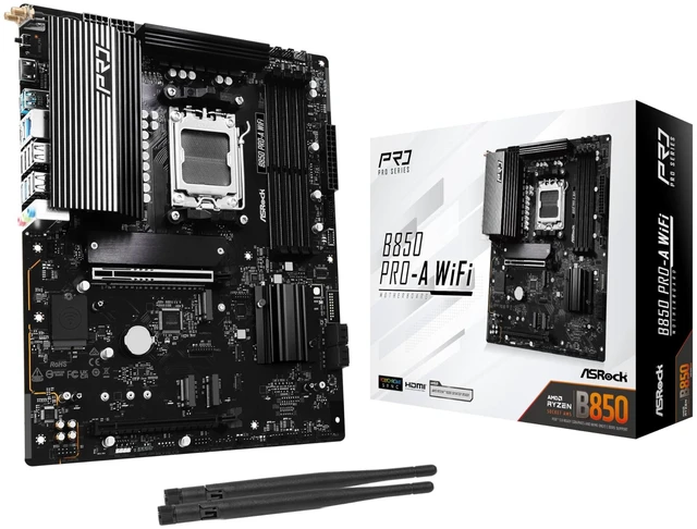 Main image of ASRock AMD B850 Pro A WiFi 6E Socket AM5 Ryzen 9000, 8000 and 7000 Series DDR5 up to 8000+ (OC) MHz 256GB ATX Motherboard M.2 SATA3 6.0 Gb/s PCIe 5.0 BIOS Flashback Realtek 2.5G LAN