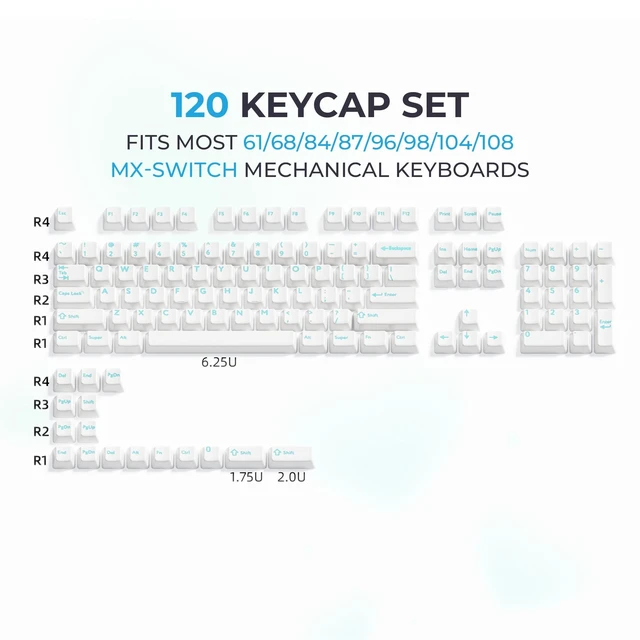 Alt view image 4 of 5 - XVX Genuine Ceramic Keycaps,120 Keys Eternity Blue Cherry Profile Keycaps for MX Magnetic Switches Gaming Office Keyboard