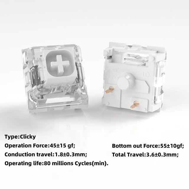Alt view image 2 of 5 - Kailh Box White Mechanical Keyboard Switches,3-Pin 45gf Clicky/Speed Typing/Gaming/Waterproof Switches(108Pcs,Kailh Box White)