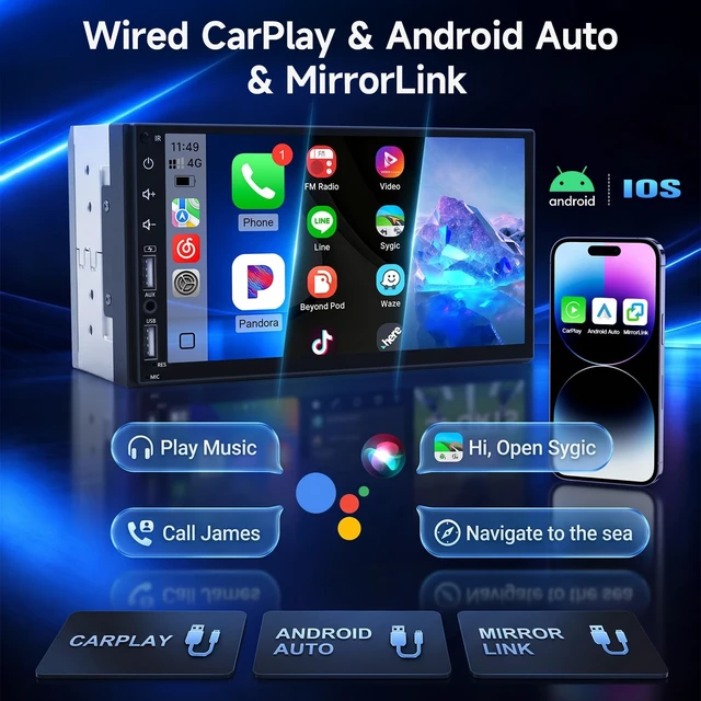 Alt view image 2 of 5 - Leadfan Double Din Car Stereo with Backup Camera & Dash Cam