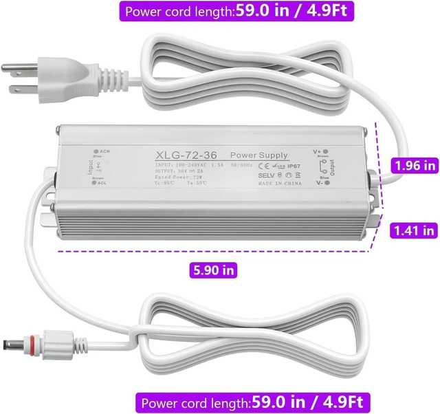 Alt view image 2 of 5 - XZGm IP67 36V 2A AC DC Adapter for Govee H705DEF Outdoor Lights H706A White