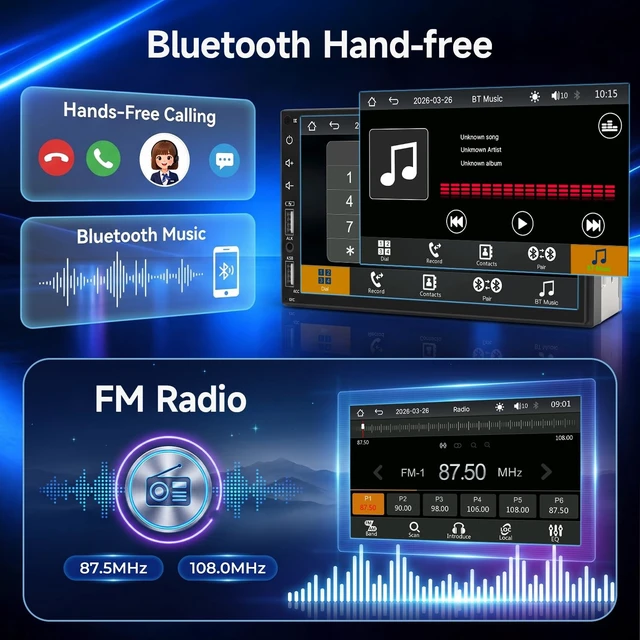 Alt view image 4 of 5 - Leadfan Double Din Car Stereo with Backup Camera & Dash Cam