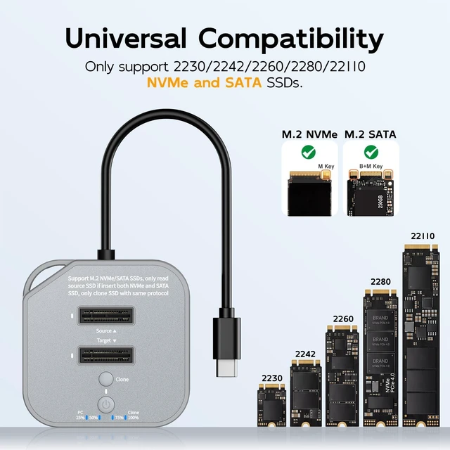 Alt view image 2 of 5 - SEINIKAY 20Gbps M.2 NVMe/SATA Cloner, NVMe Cloner Duplicator with, Dual NVMe Enclosure, Design for 22110 2280 2260 Size