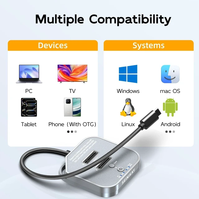 Alt view image 5 of 5 - SEINIKAY 20Gbps M.2 NVMe/SATA Cloner, NVMe Cloner Duplicator with, Dual NVMe Enclosure, Design for 22110 2280 2260 Size