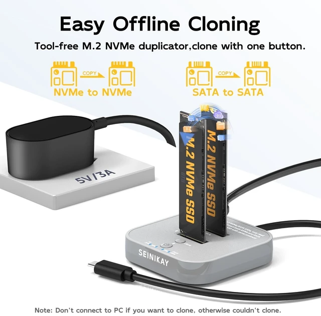 Alt view image 3 of 5 - SEINIKAY 20Gbps M.2 NVMe/SATA Cloner, NVMe Cloner Duplicator with, Dual NVMe Enclosure, Design for 22110 2280 2260 Size