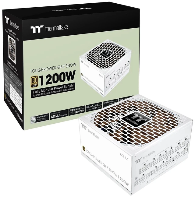 Main image of Thermaltake Toughpower GF3 1200W; ATX 3.1; x2 Native PCIe 5.1 12V-2x6; Flat Cables; Japanese Main Capacitors; Colored Custom 135mm Fan; 80 Plus Gold Certified; Snow; PS-TPD-11200FNFAGU-N