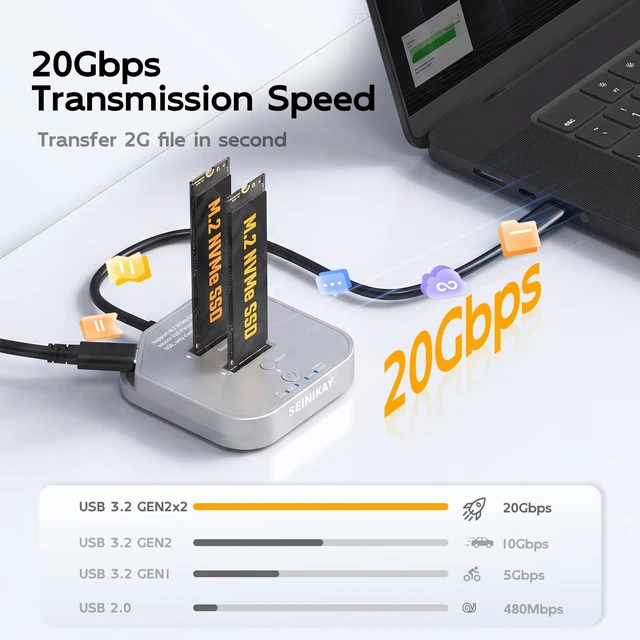 Alt view image 4 of 5 - SEINIKAY 20Gbps M.2 NVMe/SATA Cloner, NVMe Cloner Duplicator with, Dual NVMe Enclosure, Design for 22110 2280 2260 Size