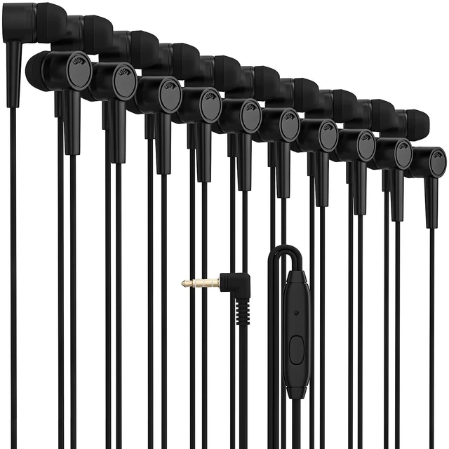 Main image of Maeline Bulk Earbuds with Microphone 200 Pack, Classroom Headphones for Students, 3.5mm Wired Earphones for School, Kids, Library, Testing, Chromebook, Laptop, iPad, Android