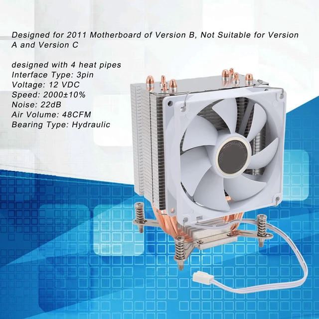 Alt view image 5 of 5 - Ejoyous CPU Cooling Fan, 3.54in 4 Heat Pipes 3pin 12VDC 2000RPM Hydraulic Bearing CPU Air Cooler for 2011 Motherboard of Version B with Backplate