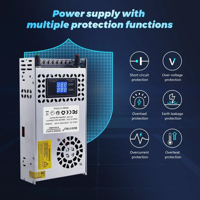 Alt view image 5 of 5 - BOSYTRO 24V Adjustable dc Power Supply 600W,Switching Power Supply AC 110V/220V to DC 0-24V DC Converter with LED Digital Display, 5V 10V 12V 24V Buck Converter for 3D Printer,CCTV Computer Lab