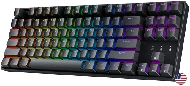 Main image of Geeky GK80 Tenkeyless ^^ Hot Swappable Mechanical Gaming Keyboard ^^ 87 Keys Multi Color RGB LED Backlit for PC/Mac Gamer ^^ ANSI US American Layout (Black, Mechanical Speed Yellow)