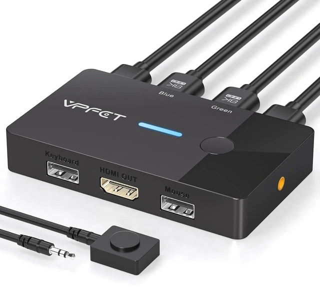 Main image of 8K HDMI KVM Switch 1 Monitors 2 Computers 4K@120Hz KVM Switches 2 Port for 2 Computers Share Keyboard Mouse and one HD Monitor, with Desktop Controller and 2 USB Cables