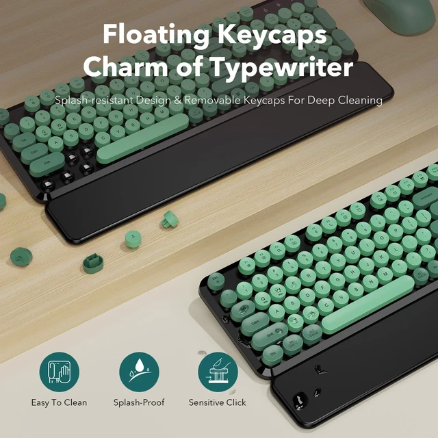 Alt view image 4 of 5 - Wireless Keyboard and Mouse, Round Keycap, Magnetic Wrist Rest, Green Black