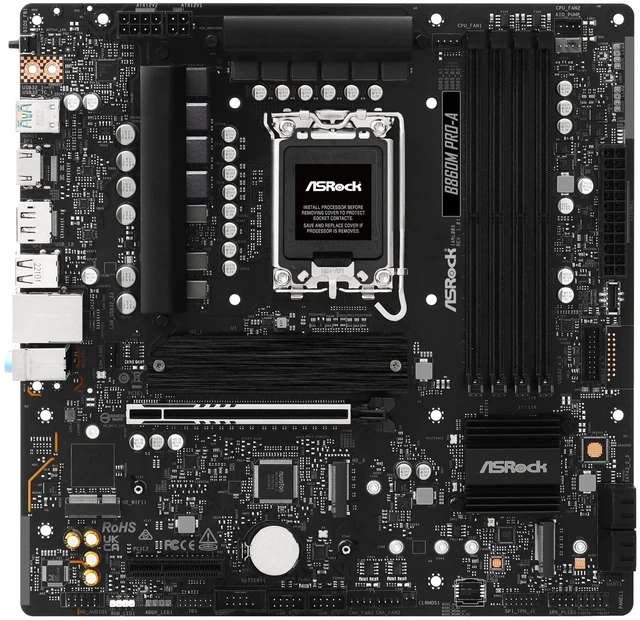 Alt view image 2 of 5 - ASRock B860M Pro A DDR5 8666 MHz 256GB M.2 LGA1851 B860 Micro ATX Motherboard Intel Core Ultra BIOS Flashback SATA3 6.0 Gb/s PCIe 5.0