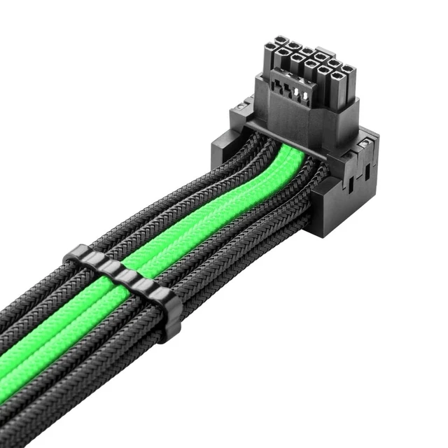 Alt view image 2 of 3 - CableMod RT-Series Pro ModMesh Sleeved 12V-2x6 12VHPWR 90 StealthSense PCI-e Cable for ASUS/Seasonic/Phanteks - Variant A (Black + Light Green, 16-pin to Dual 8-pin, 60cm)