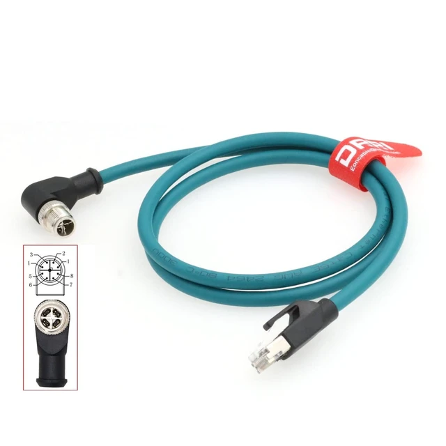 Alt view image 3 of 5 - DRRI Right Angle M12 X-Coded 8 Pole to RJ45 10 Gbps Gigabit Ethernet Interface Cat 7e Shielded Cable for Cognex Cameras (3M)