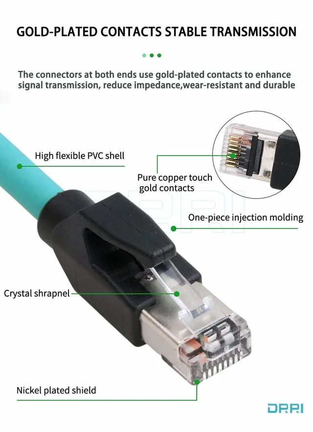 Alt view image 5 of 5 - DRRI Right Angle M12 X-Coded 8 Pole to RJ45 10 Gbps Gigabit Ethernet Interface Cat 7e Shielded Cable for Cognex Cameras (3M)