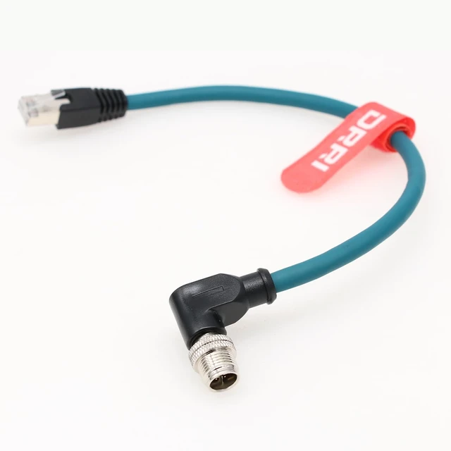 Alt view image 2 of 5 - DRRI Right Angle M12 X-Coded 8 Pole to RJ45 10 Gbps Gigabit Ethernet Interface Cat 7e Shielded Cable for Cognex Cameras (3M)