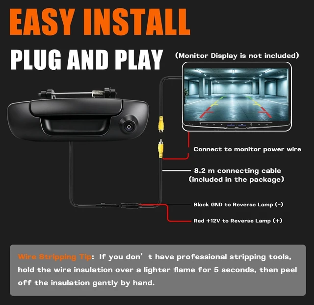 Alt view image 3 of 5 - Tailgate Latch Door Handle Backup Camera, Rear View Reverse Night Vision Camera IP68 Waterproof, Compatible with 2002-2009 Dodge Ram 1500 2500 3500, OEM Replacement Part # 55276237AA