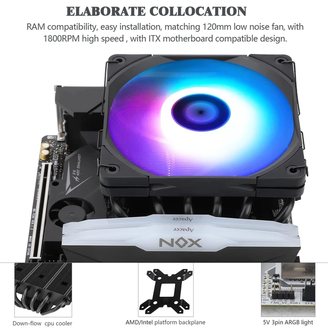 Alt view image 4 of 5 - Thermalright-TR AXP120-X67 Black ARGB Low Profile CPU Air Cooler with Quite 120mm TL-C12015B-S PWM Fan, 6 Heat Pipes, 67mm Height, for AM4/AM5/Intel LGA 1851/1700/1150/1151/1155/1200/20