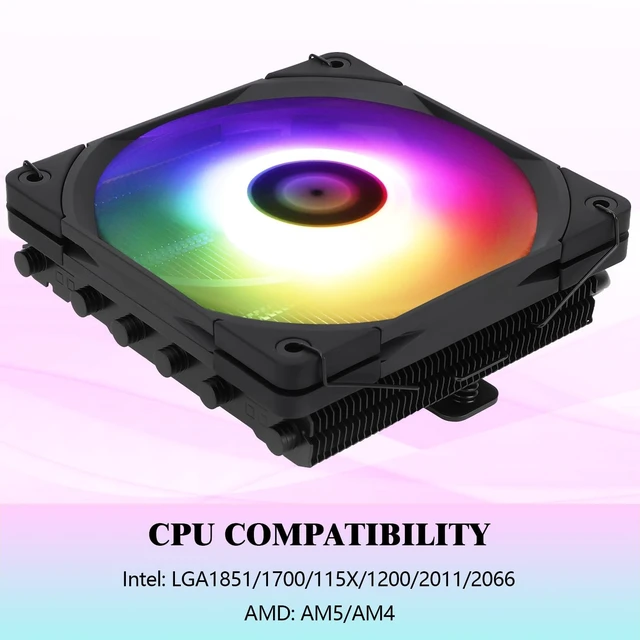 Alt view image 5 of 5 - Thermalright-TR AXP120-X67 Black ARGB Low Profile CPU Air Cooler with Quite 120mm TL-C12015B-S PWM Fan, 6 Heat Pipes, 67mm Height, for AM4/AM5/Intel LGA 1851/1700/1150/1151/1155/1200/20