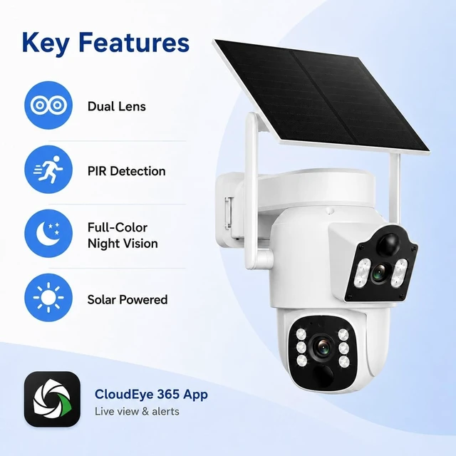 Alt view image 2 of 5 - Camcamp 2K Dual Lens Solar Security Camera Wireless Outdoor