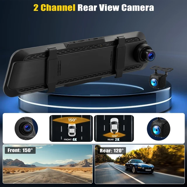 Alt view image 3 of 5 - 4K+2K Dual Mirror Dash Cam Front and Rear, 9.66 Inch FHD Car Camera Mirror Camera for Cars Car Camera with WiFi App Control Wide Angle Night Vision G-Sensor Loop Recording 24H Parking Monitoring