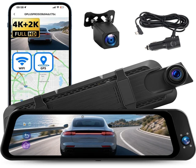 Main image of 4K+2K Dual Mirror Dash Cam Front and Rear, 9.66 Inch FHD Car Camera Mirror Camera for Cars Car Camera with WiFi App Control Wide Angle Night Vision G-Sensor Loop Recording 24H Parking Monitoring